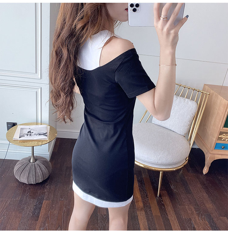 Mixed colors package hip strapless slim sexy dress
