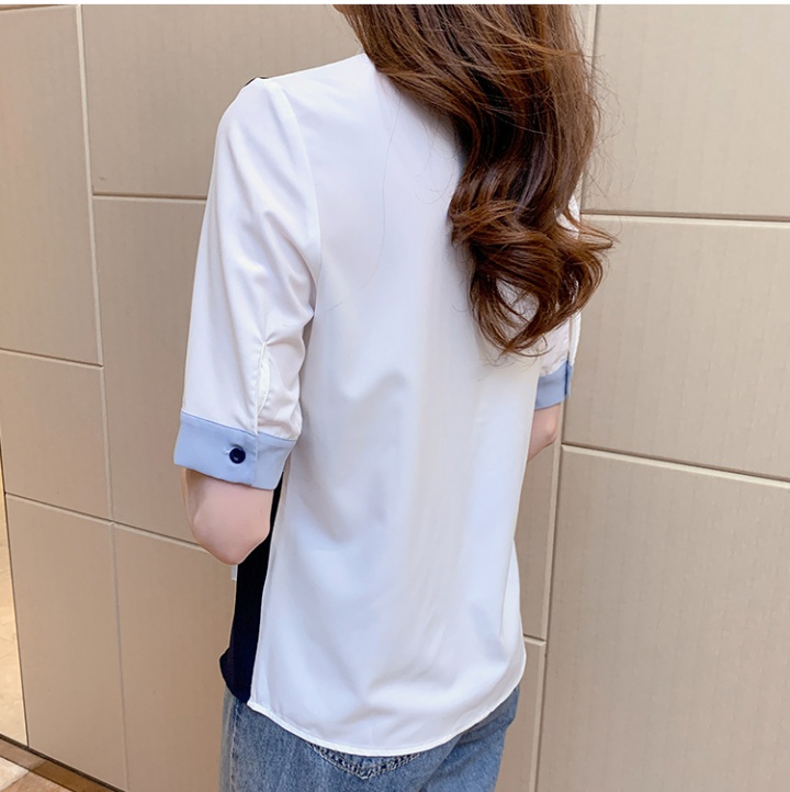 Splice chiffon short sleeve shirt summer loose tops for women