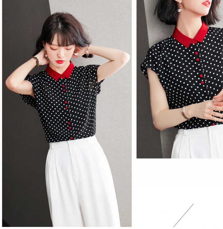 Polka dot square collar Casual tops summer mixed colors shirt