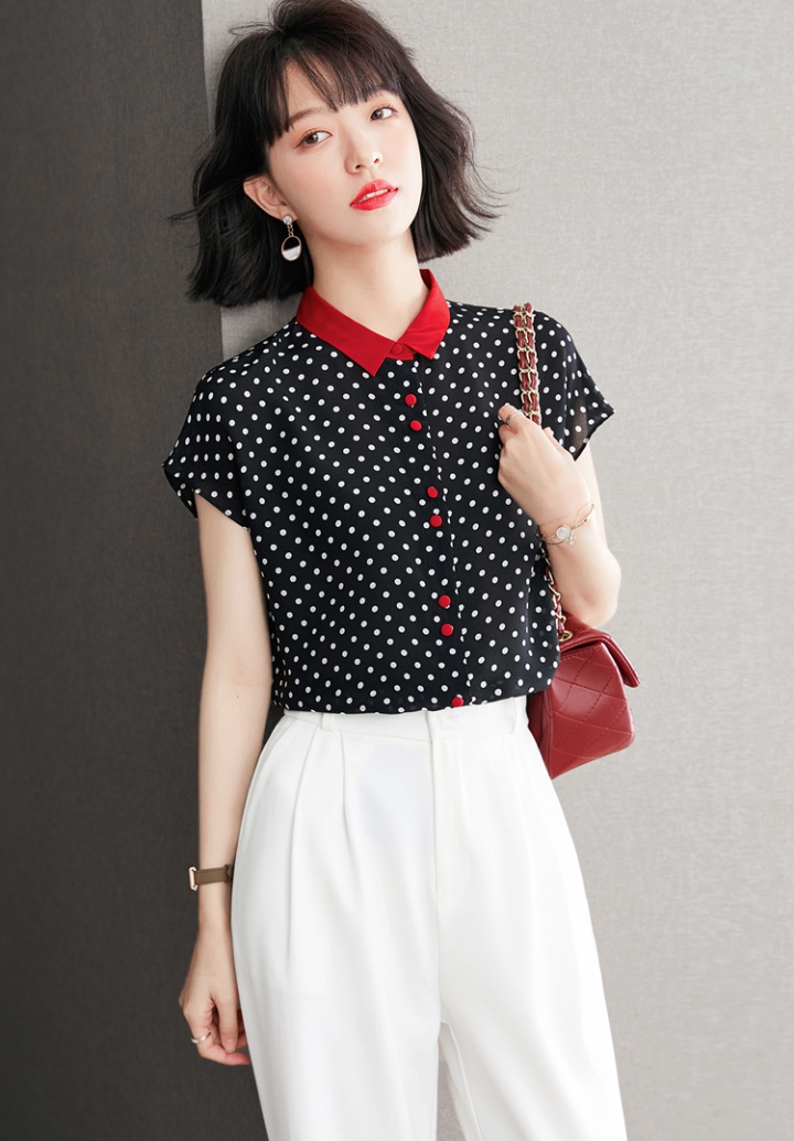 Polka dot square collar Casual tops summer mixed colors shirt