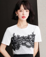Round neck black-white T-shirt summer tops for women