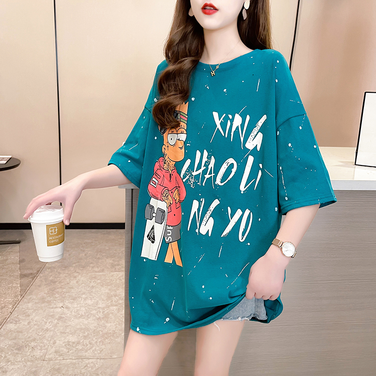 Loose pure cotton round neck T-shirt for women