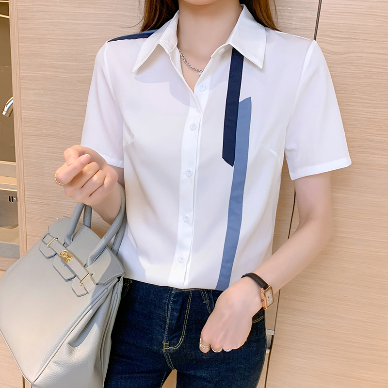 Chiffon white shirt loose short sleeve tops for women
