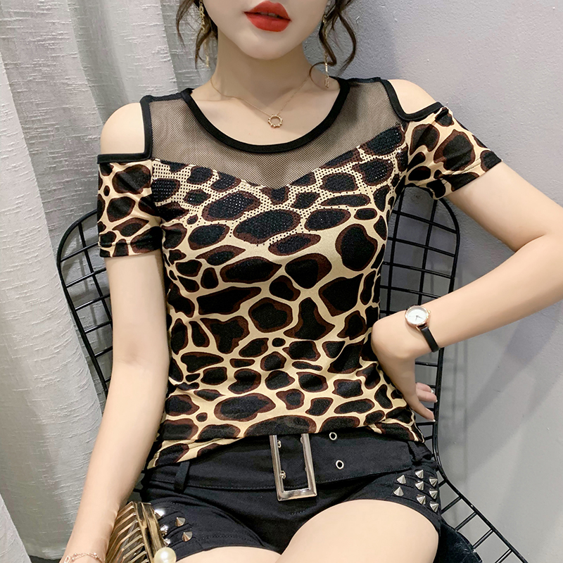 Rhinestone leopard tops summer small shirt for women
