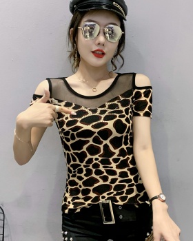 Rhinestone leopard tops summer small shirt for women