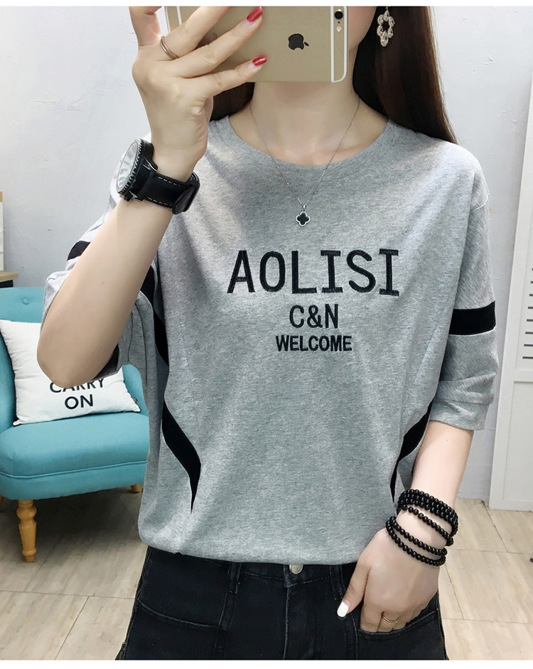 Summer round neck tops pure cotton loose T-shirt for women