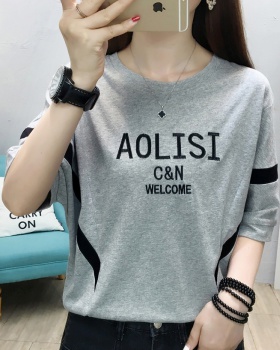 Summer round neck tops pure cotton loose T-shirt for women