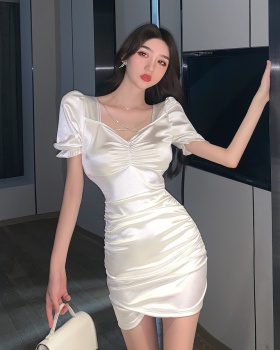 Satin sexy high waist formal dress package hip slim dress