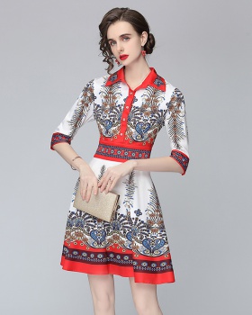 Retro printing shirt spring and summer dress for women