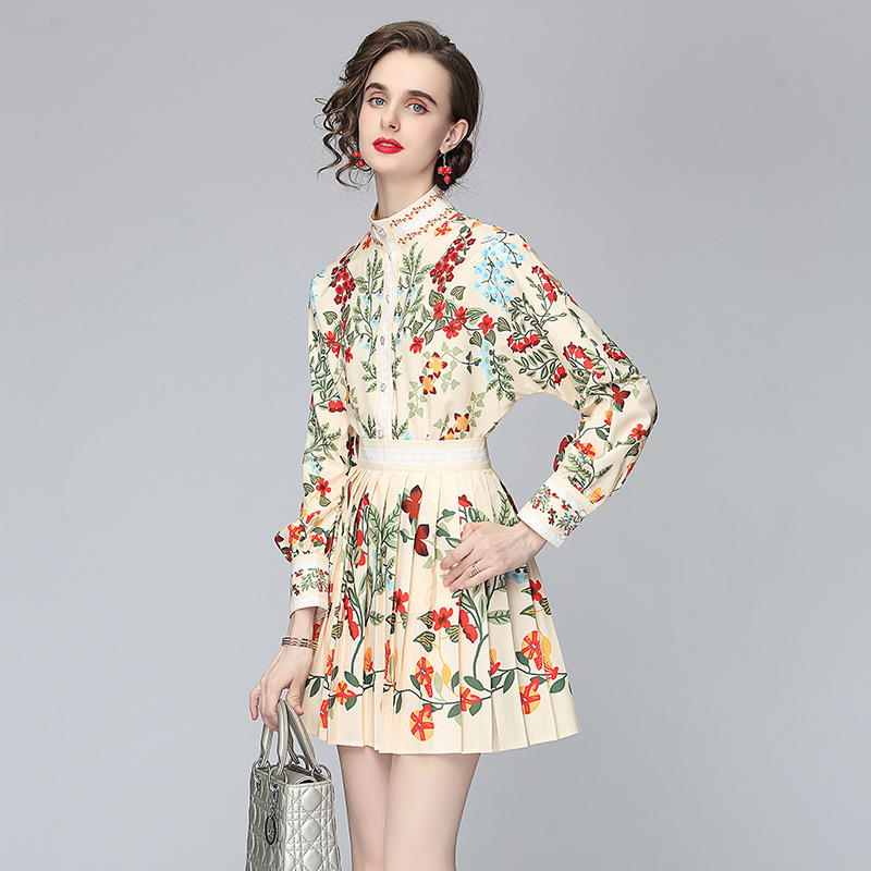Spring and summer shirt printing skirt a set for women
