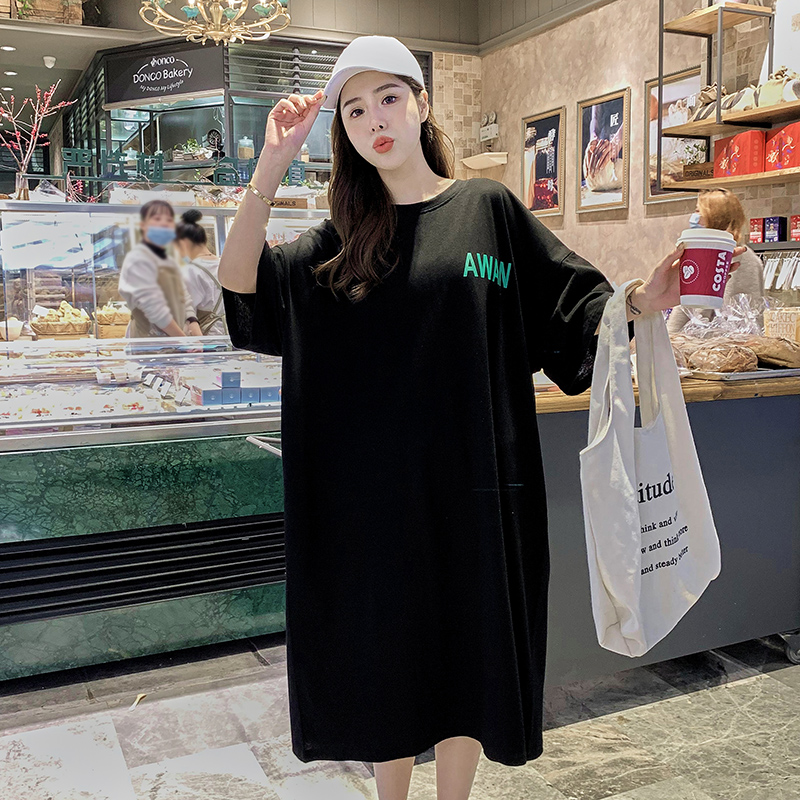 Loose long dress round neck Korean style T-shirt