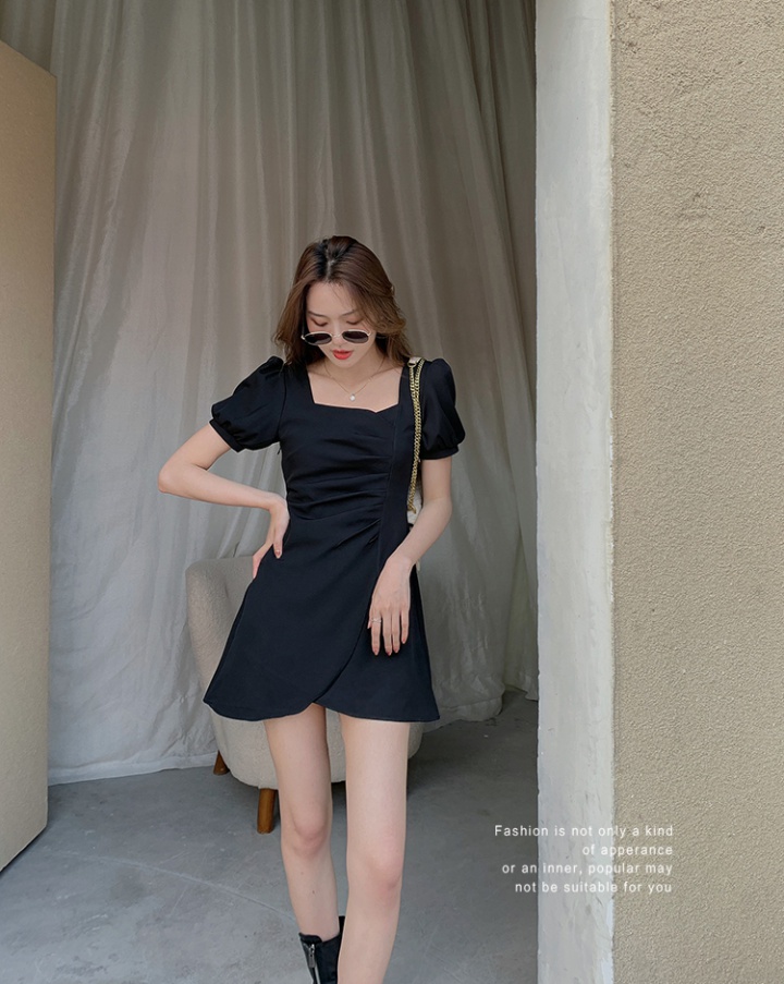 France style temperament square collar pinched waist dress