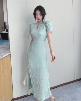 Elegant long fashion dress split green cheongsam