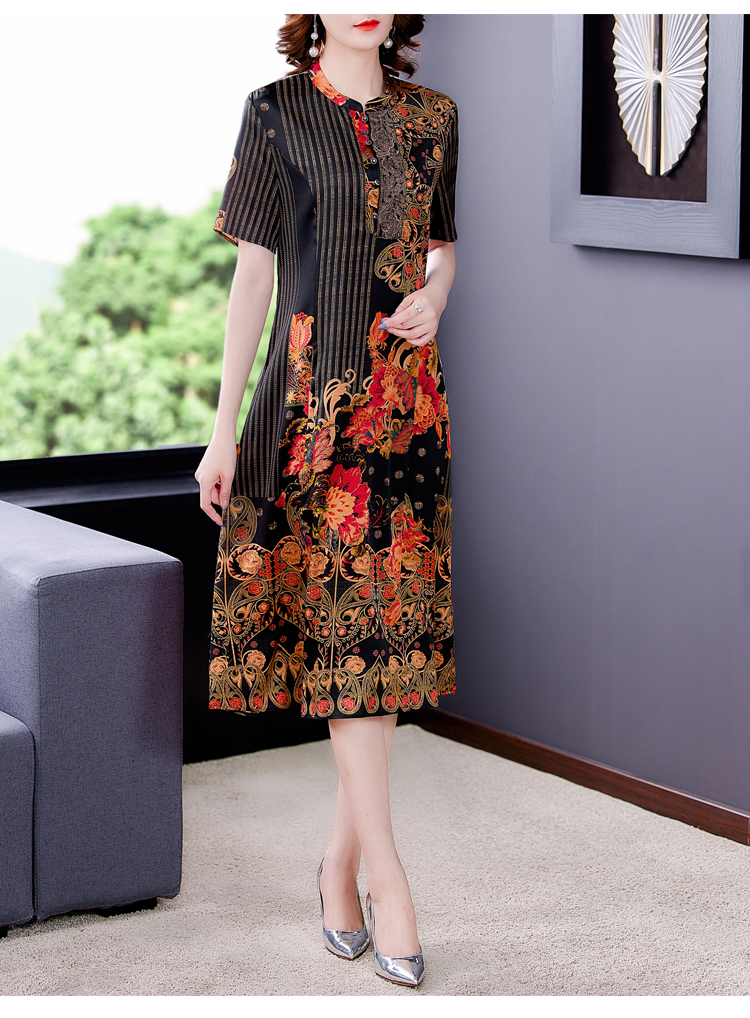 Middle-aged summer silk real silk dress