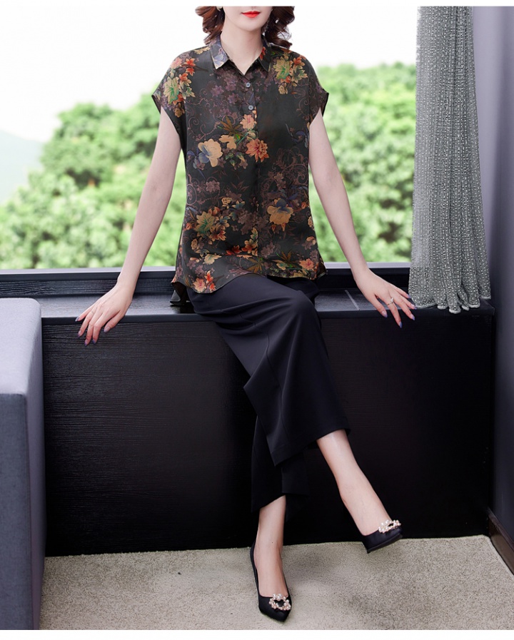 Loose tops real silk pants a set for women