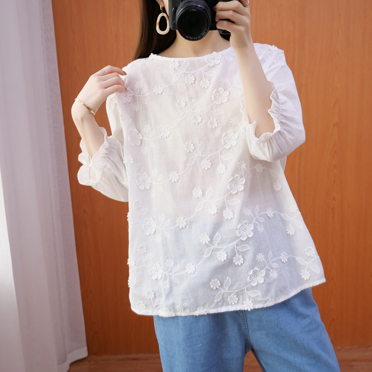 Hollow pure colors tops loose large yard shirt for women