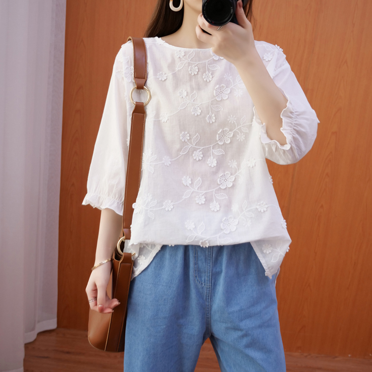 Hollow pure colors tops loose large yard shirt for women