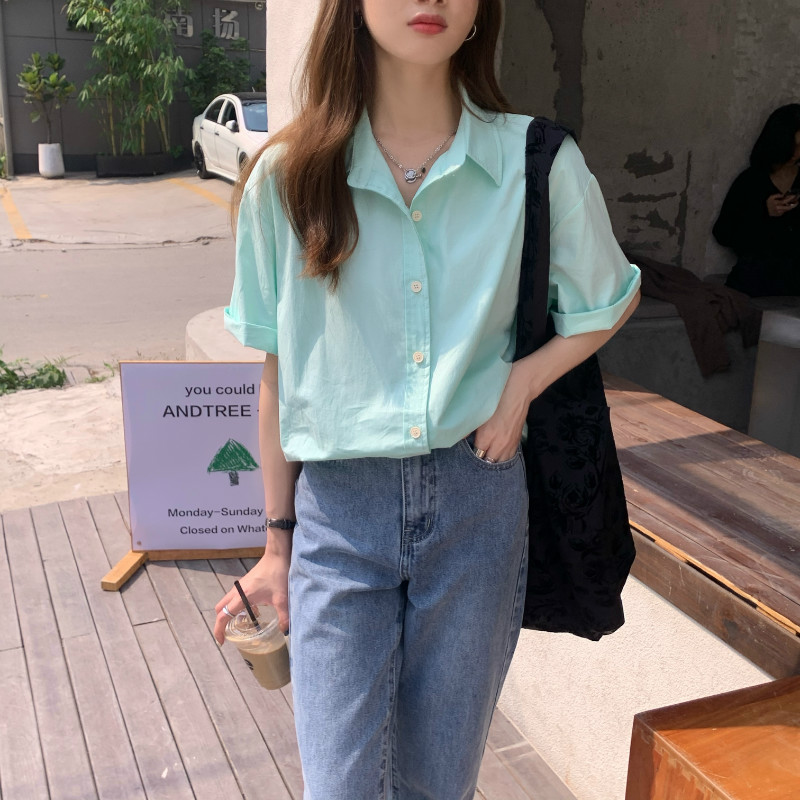 Short sleeve loose summer candy colors Korean style shirt