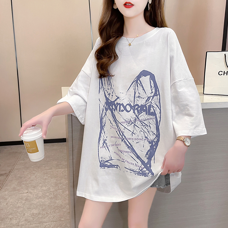 Fat summer round neck Korean style T-shirt for women