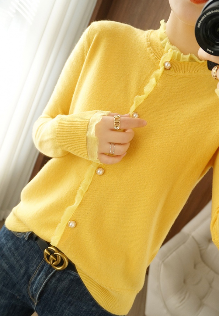 Spring and summer pearl buckle coat lace cardigan for women