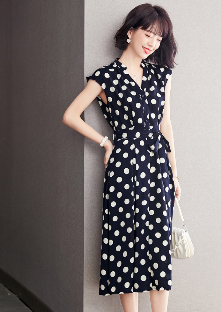 Summer polka dot temperament retro France style chiffon dress
