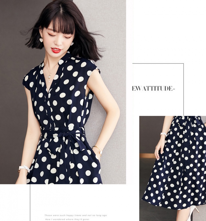 Summer polka dot temperament retro France style chiffon dress