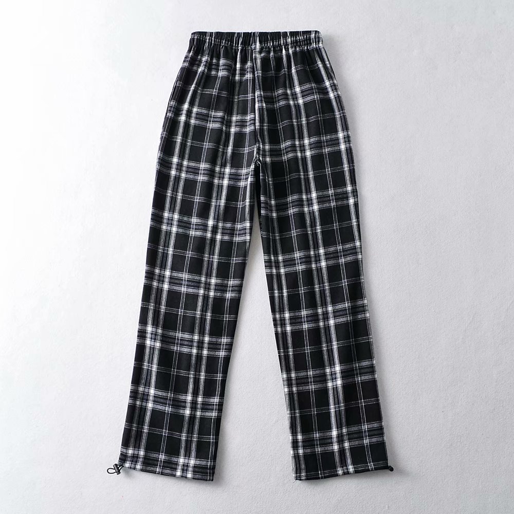 Loose plaid adjustable foot mouth casual pants
