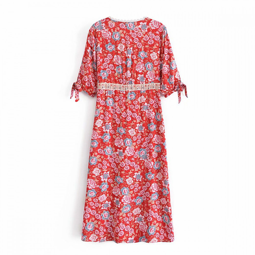 Cuff printing dress European style breasted long dress