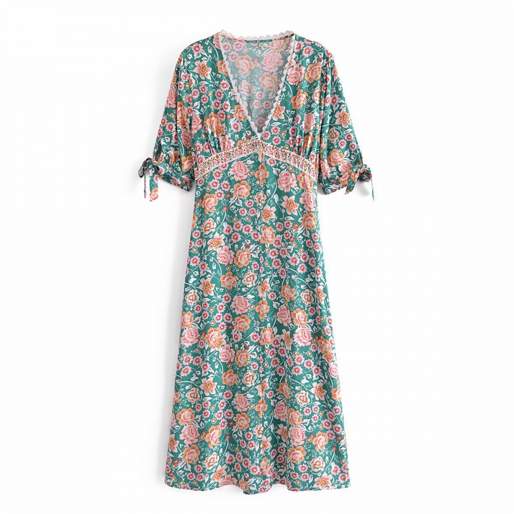 Cuff printing dress European style breasted long dress