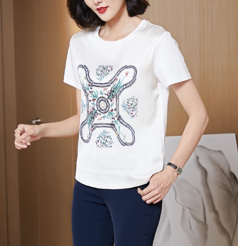 Silk small shirt printing T-shirt for women