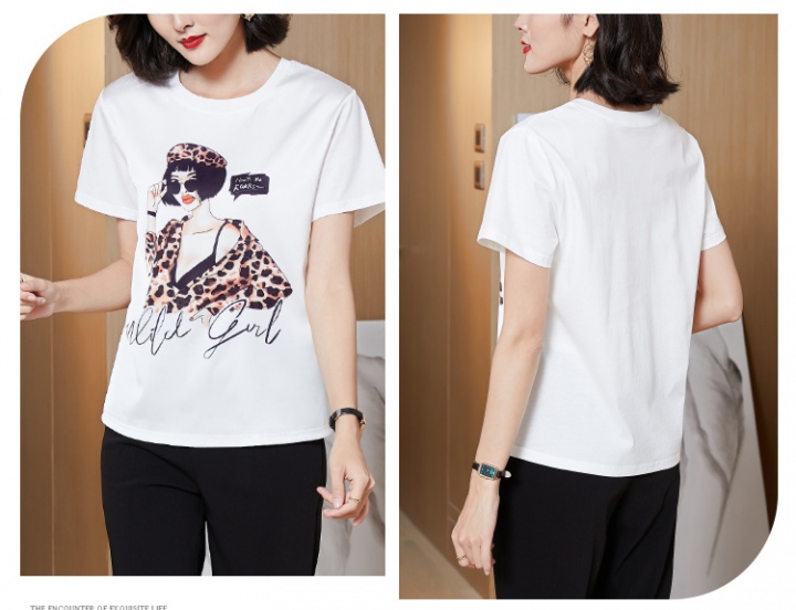 Printing silk short sleeve tops round neck slim T-shirt for women