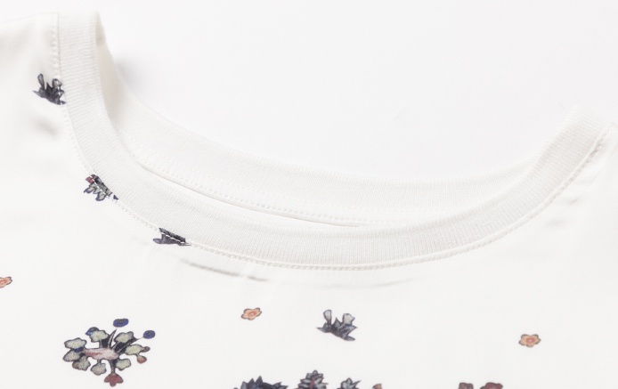 Real silk round neck T-shirt summer splice tops for women