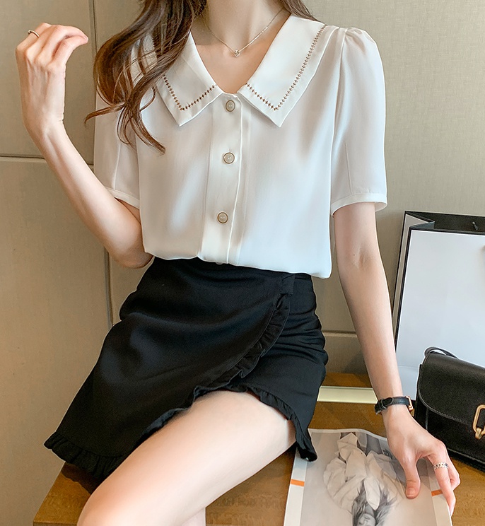Unique summer tops doll collar chiffon shirt for women