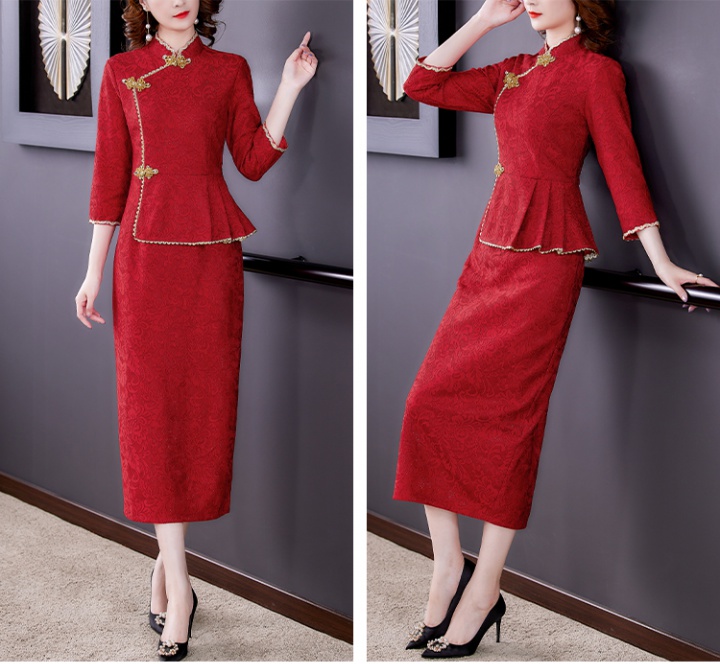 Spring and autumn Chinese style cheongsam lace dress for women
