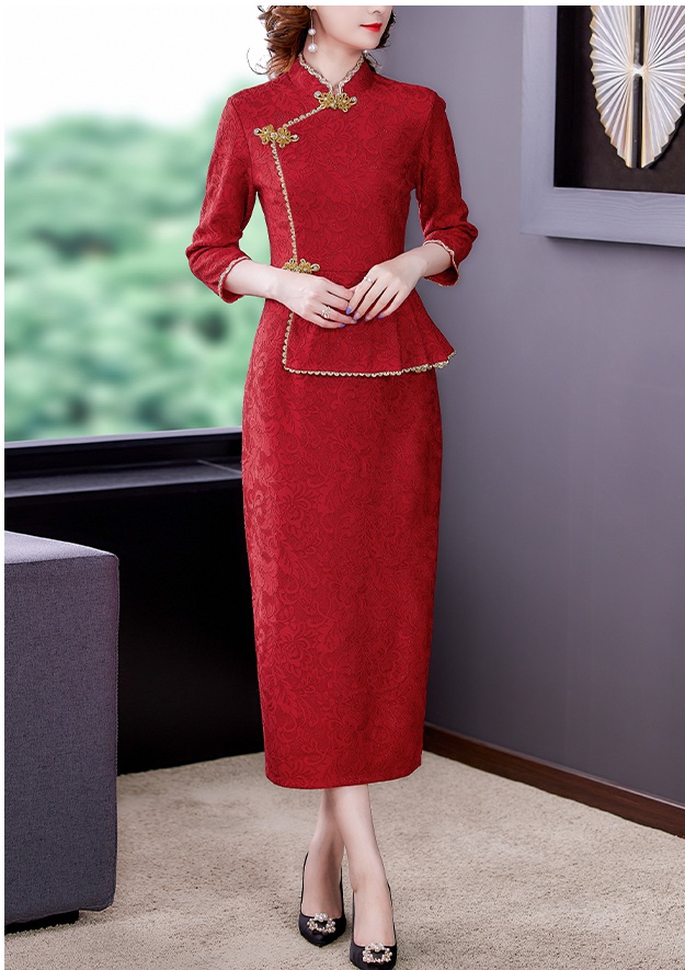 Spring and autumn Chinese style cheongsam lace dress for women