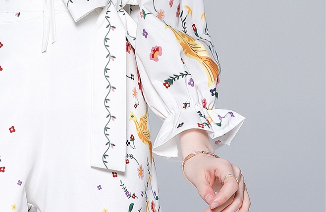 Floral retro shirt printing spring shorts 2pcs set