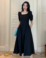 France style puff sleeve dress square collar long dress