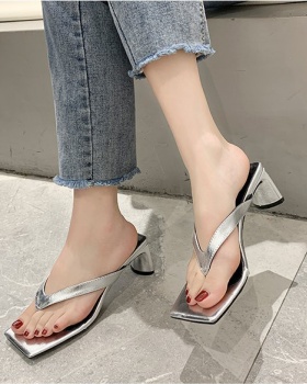 Middle-heel thick slippers spring European style 