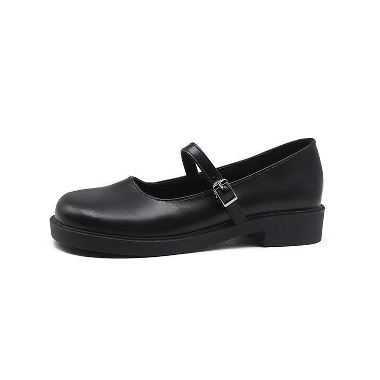 Small flat shoes square head low leather shoes for women