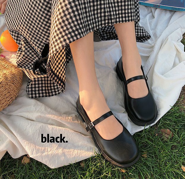Small flat shoes square head low leather shoes for women
