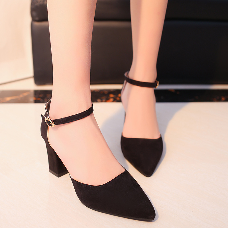 Korean style thick pointed spring and autumn sandals