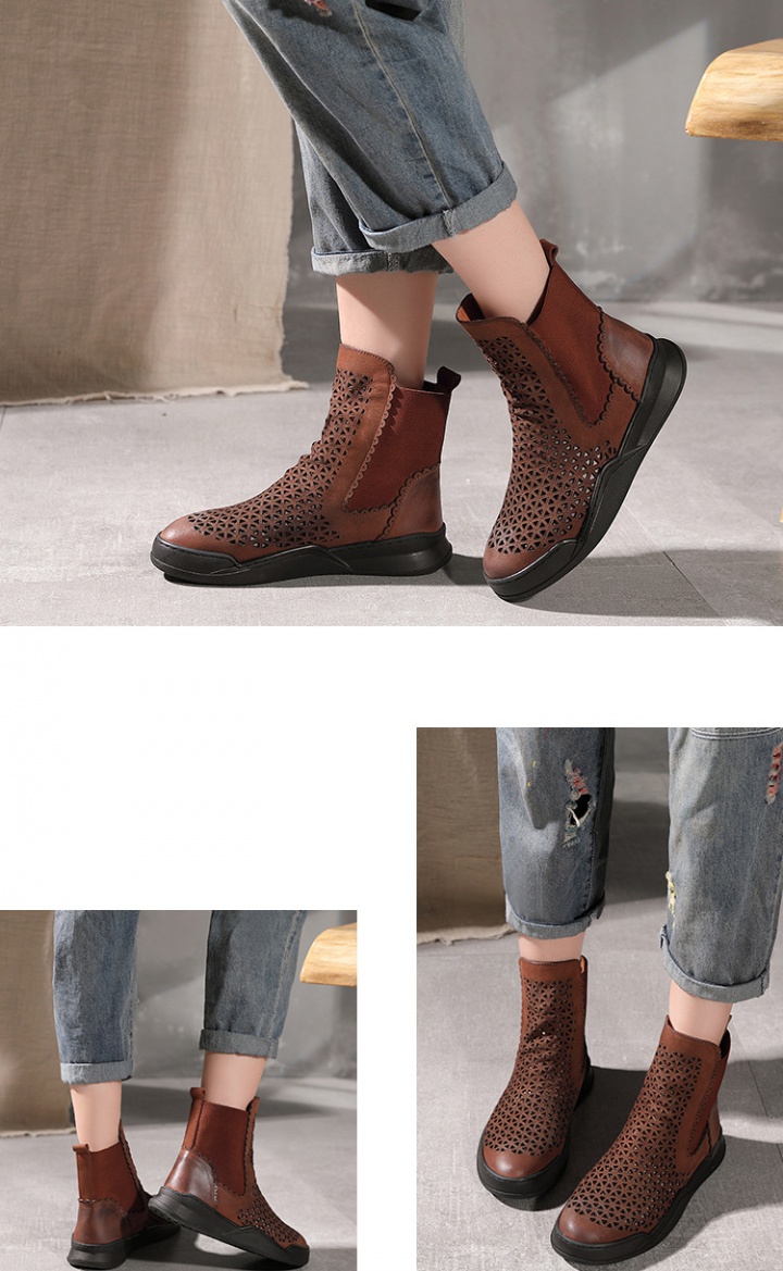 Hollow summer summer boots retro first layer cowhide sandals