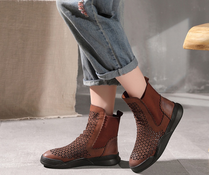 Hollow summer summer boots retro first layer cowhide sandals