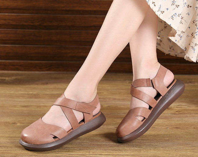 Retro slipsole cowhide thick crust rome sandals for women