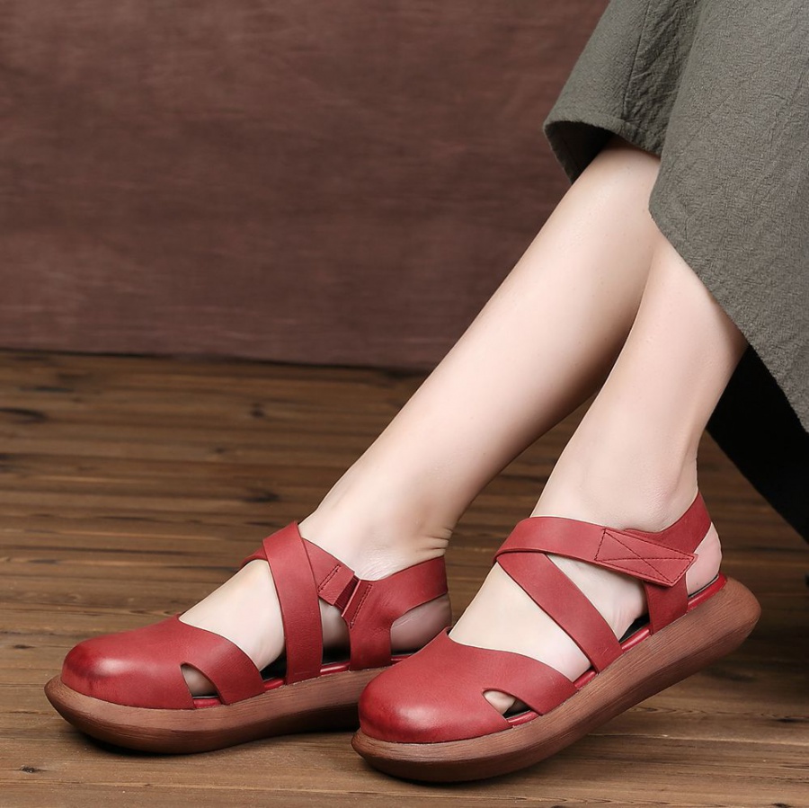 Retro slipsole cowhide thick crust rome sandals for women
