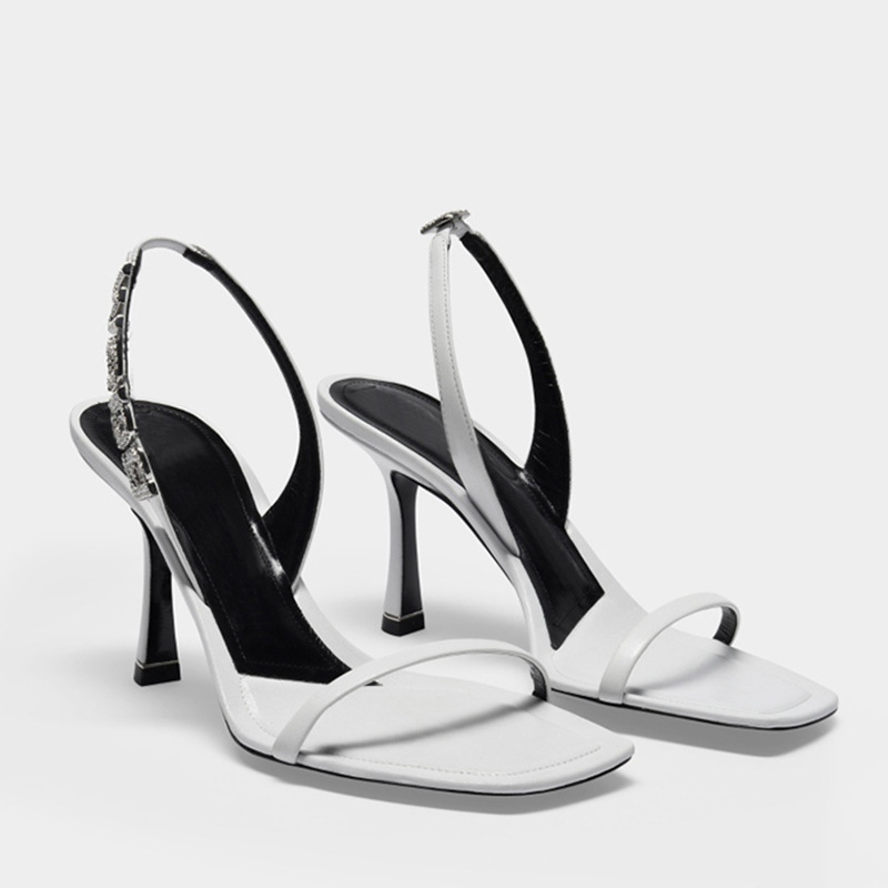 Summer rhinestone sandals square head high-heeled shoes