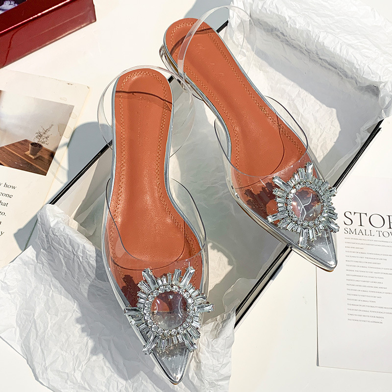 Rhinestone transparent slippers flat sandals for women
