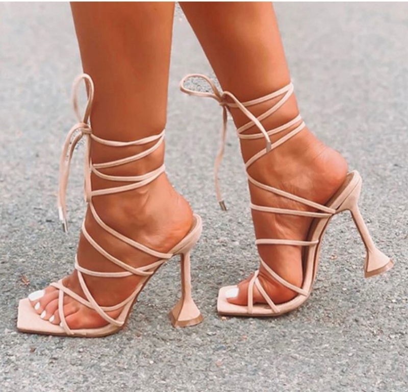 Bandage square head high-heeled rome European style sandals