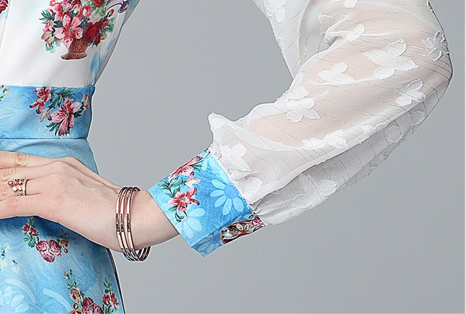 Streamer collar big skirt printing court style dress for women