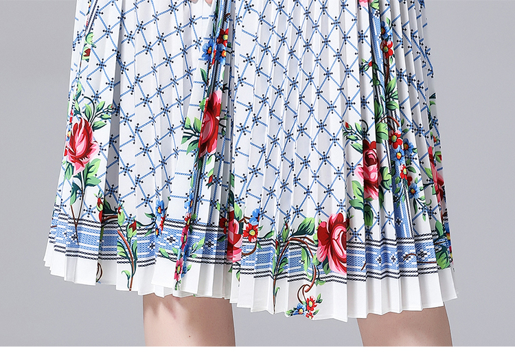 Temperament big skirt crimp printing V-neck high waist dress
